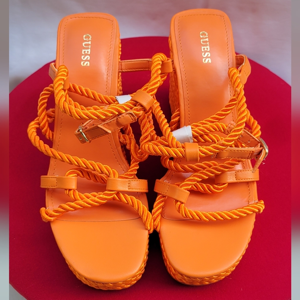 GUESS GWNATESHA Orange Rope Platform Heels Sandals Women’s Size 7M New Without B